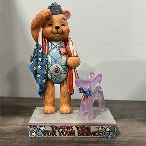 Patriotic Bear Figurine with Purple Balloon Dog
